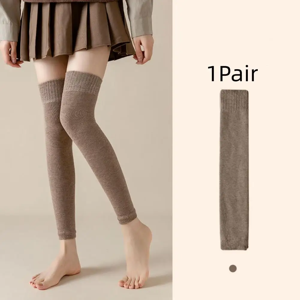 

1 пара зимних наколенников, женские длинные носки, однотонные чехлы для ног, толстые вязаные чулки для девочек, термотеплые гетры 50 см