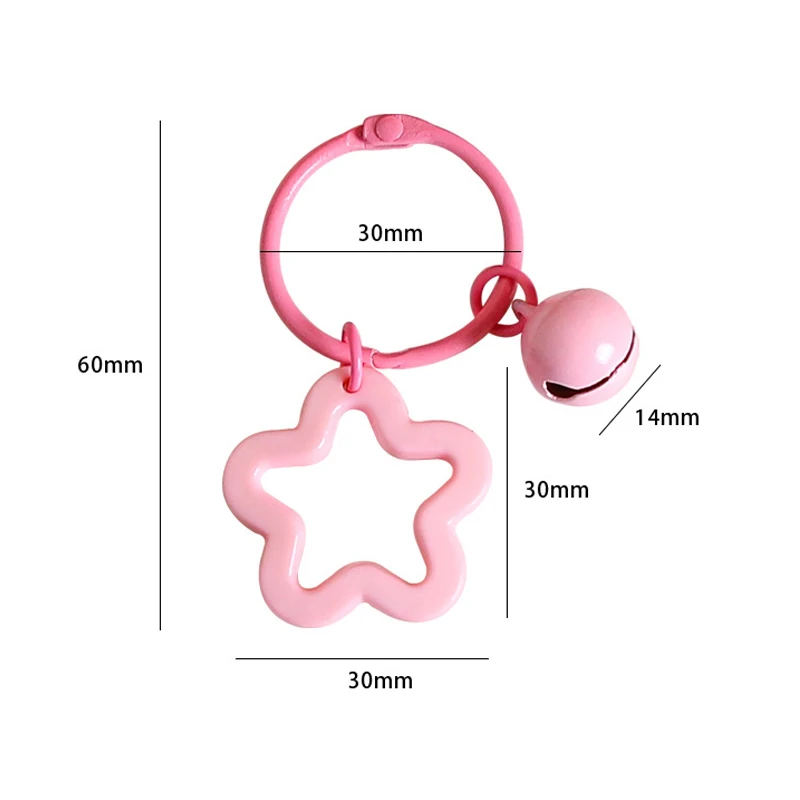 5pcs 60mm Star Keyrings Key Chains With Bell Beads Charms Metal Iron Key Ring Keychain Accessories For Jewelry MAking Findings
