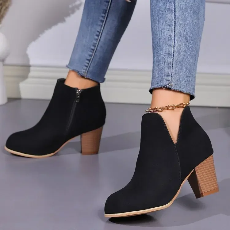 Botas de salto quadrado confortáveis para mulheres, Botas laterais elegantes, 2024