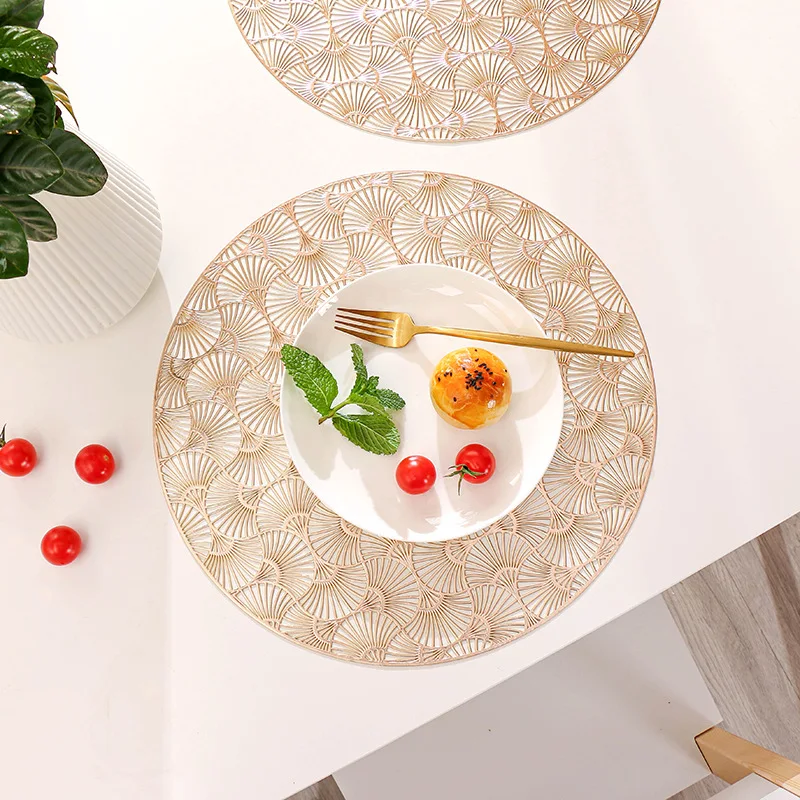 Round Ginkgo Leaf PVC Placemat Insulation Coaster Table Mat Cup Hollow Pads Bowl Home Kitchen Wedding Party Holiday Decor