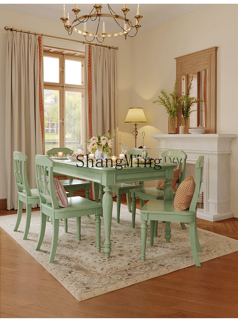 

ZYYsolid wood retro dining table and chair combination household small apartment rectangular retro dining table