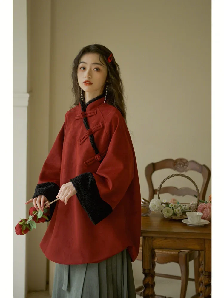 

Chinese National Style Tang Suit New Year's War Robe Small Fragrant Red Button Coat