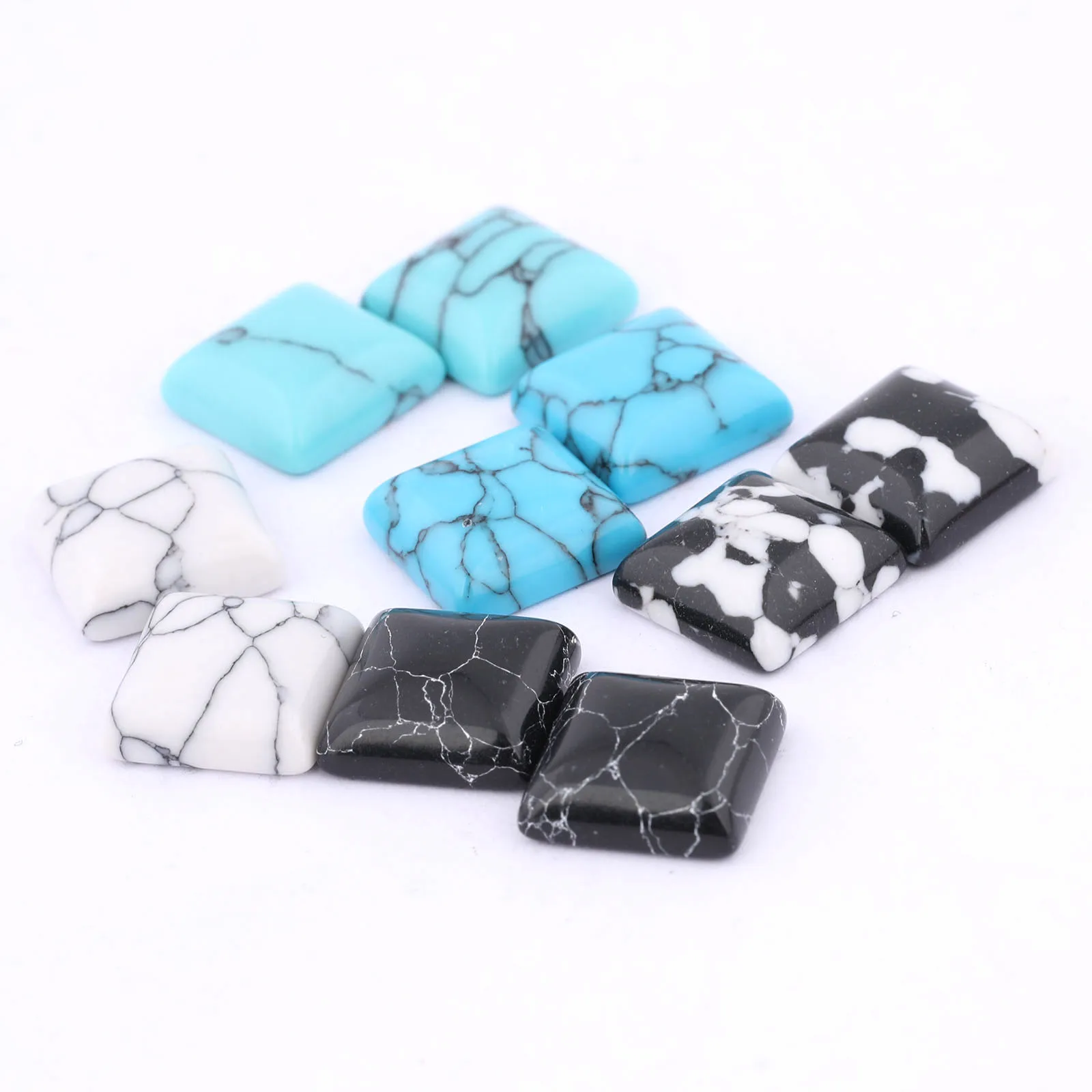 20pcs 10mm Square Natural Stone Cabochon Beads Flatback Diy Jewelry Making Accessories