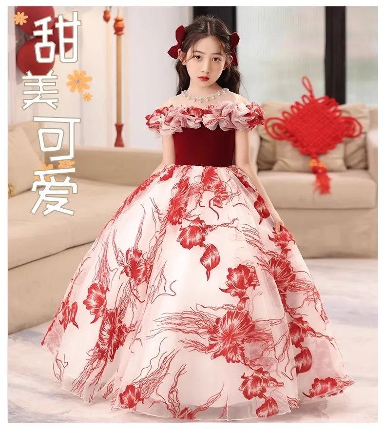 Mädchen Kleid Prinzessin Kleid kleines Mädchen Geburtstags feier Blume Kind Hochzeit Kinder Laufsteg Pompadour Kleid – Detail 1