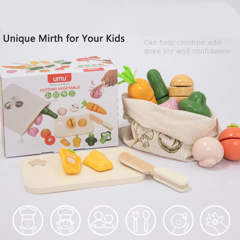 لعبة المطبخ المحاكاة الخشبية لعبة كلاسيكية لعبة تعليمية مونتيسوري للأطفال هدية قطع الفاكهة والخضروات #3