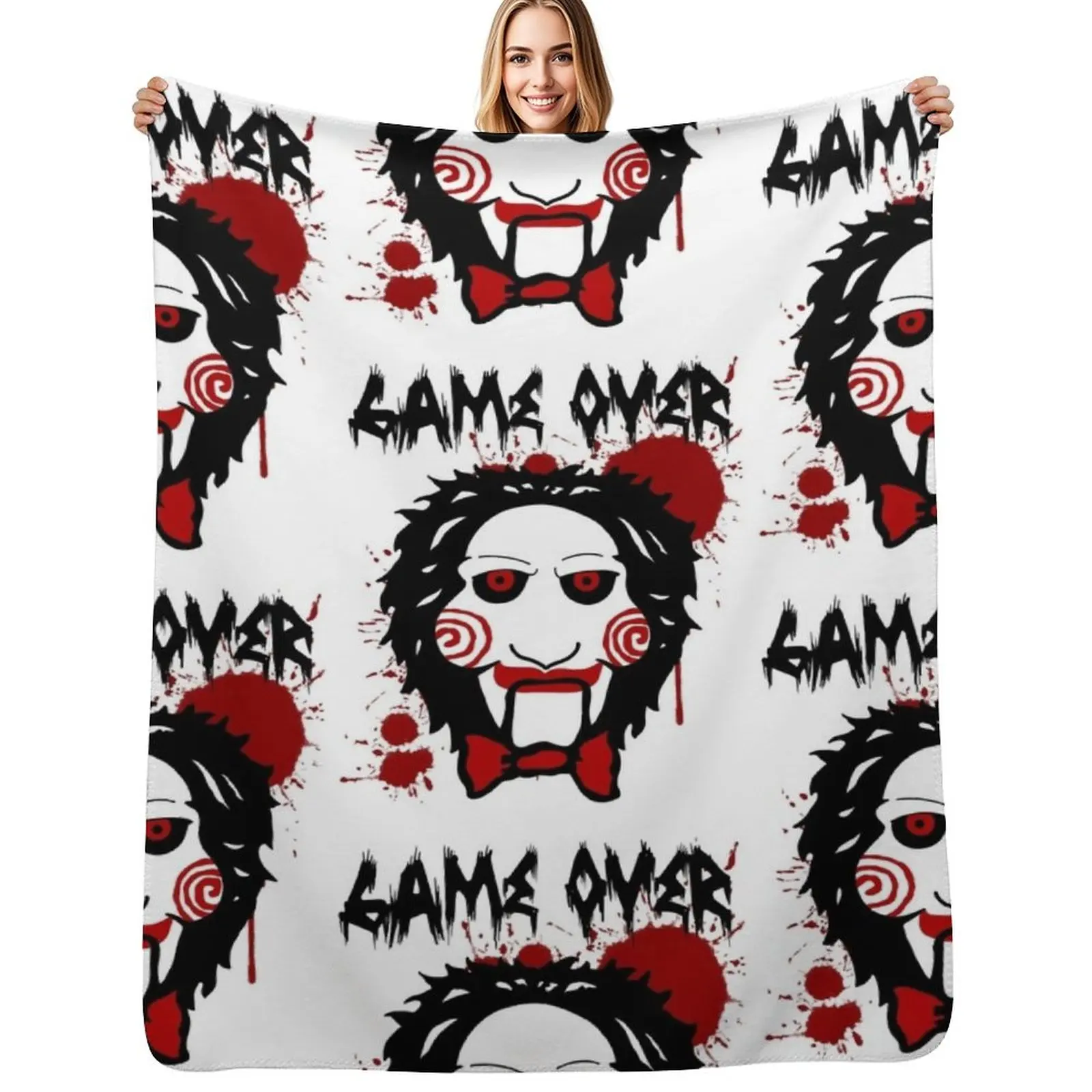 

Billy Puppet Saw Jigsaw Inspired Throw Blanket Plush Plaid Loose Blanket