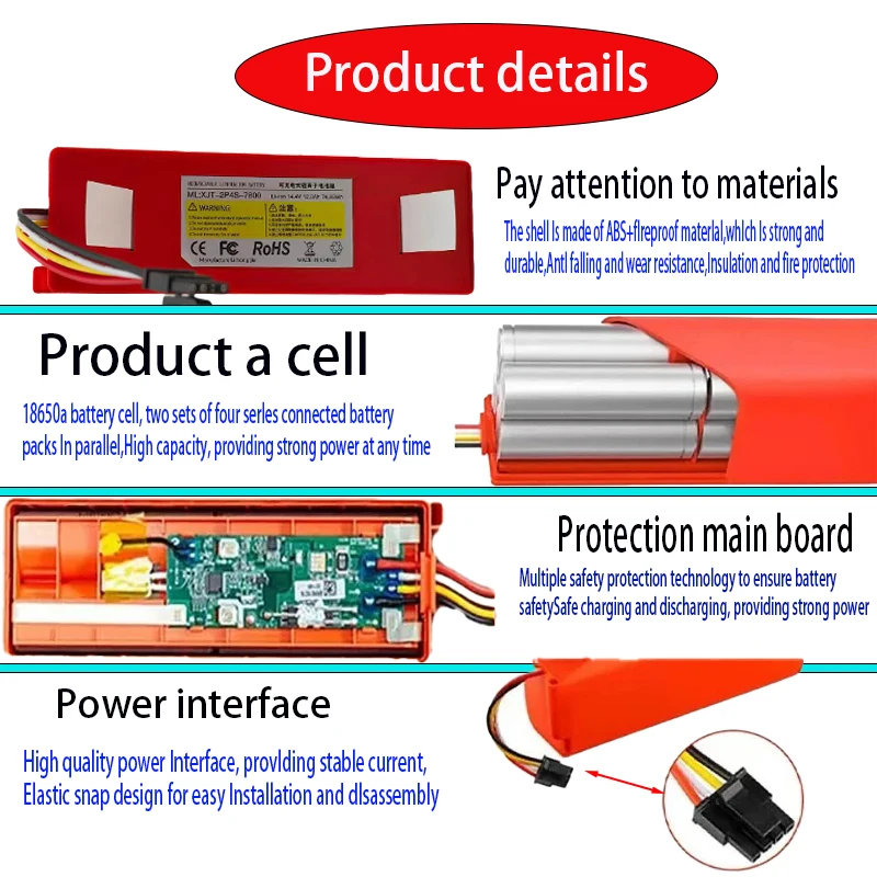 Imagem -05 - Bateria de Substituição Original Brr2p4s5200d para Xiaomi 1s 1st Roborock Sdjqr01rr Varredura Esfregando Robô Aspirador de pó 6800mah