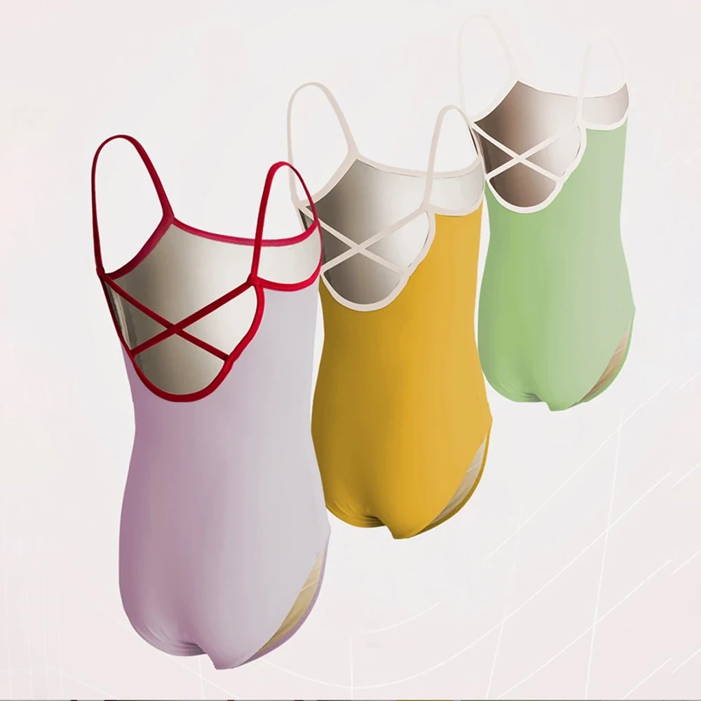 Body da ballo in nylon per ragazze estive, cinturino per spaghetti, senza schienale, per bambini, balletto, danza, pratica e esame di danza etnica