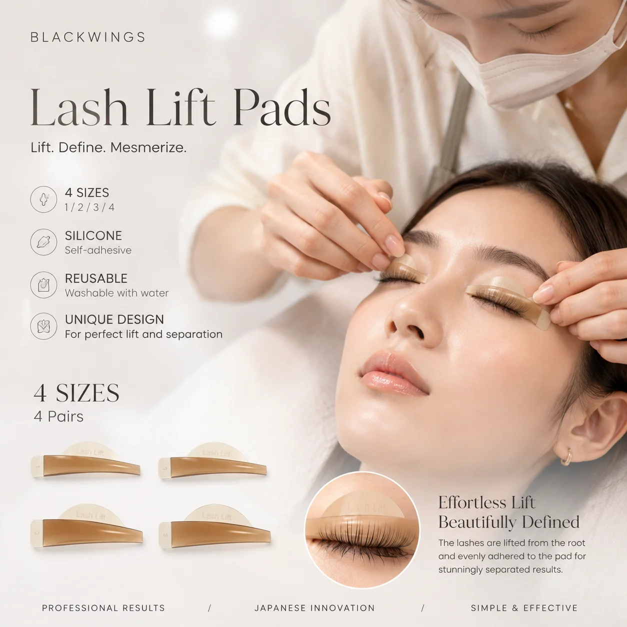 4 Pairs of Maillard Colored Eyelash Lifting Pads, Perm Eyelash Sticks, Silicone Eyelash Lifting Makeup Tools.