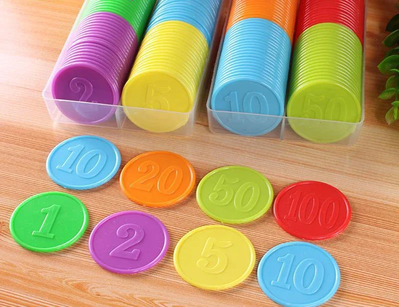 80pcs Plastic Chip Coin Set Learning Currency Multi Value Student Point Gaming Tokens Coin Card Game Exchange Learning Rewards