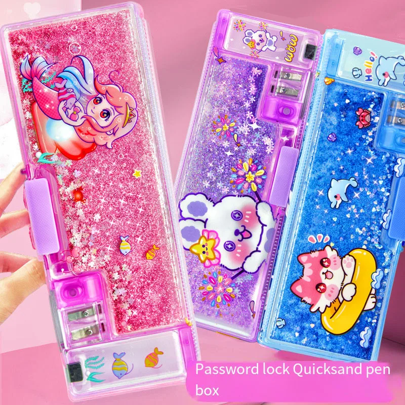 grande capacidade lapis case camuflagem sonho senha de bloqueio areia movedica shining princess texto 01