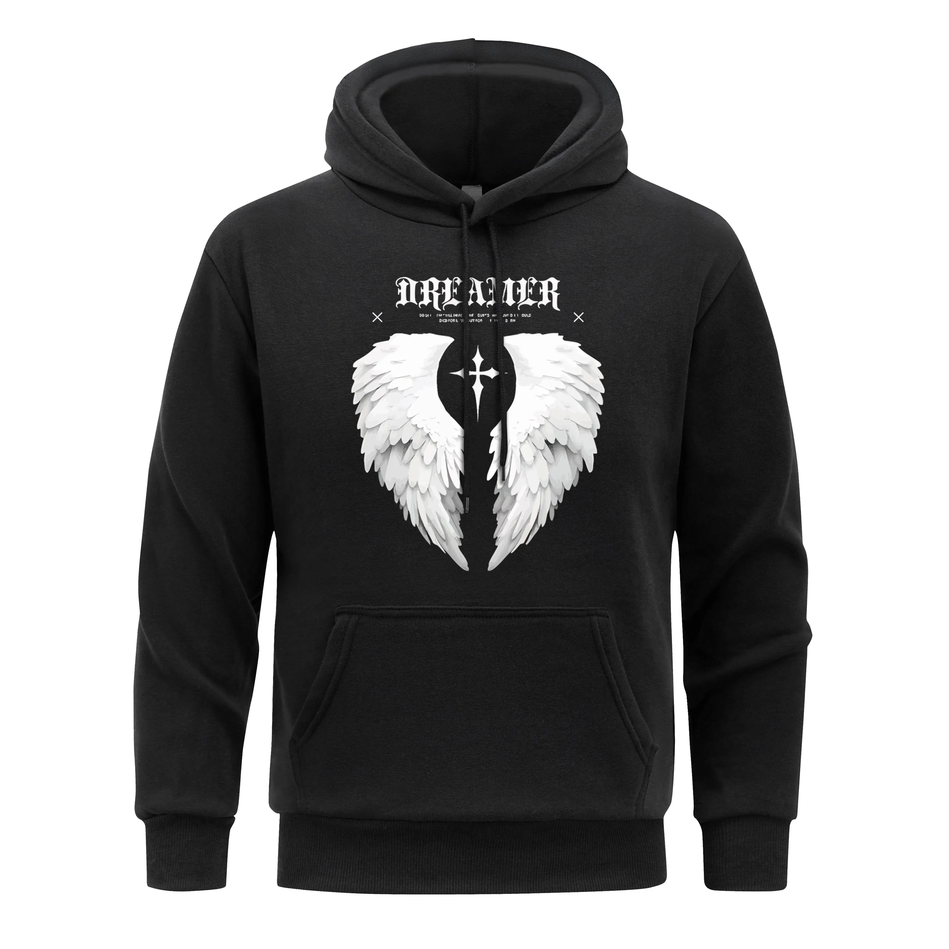 White Angel Wings Men Hoodie Dreamer Letter Hoodies Casual Hoody Man S-XXL fur-liner Spring Autumn Clothing