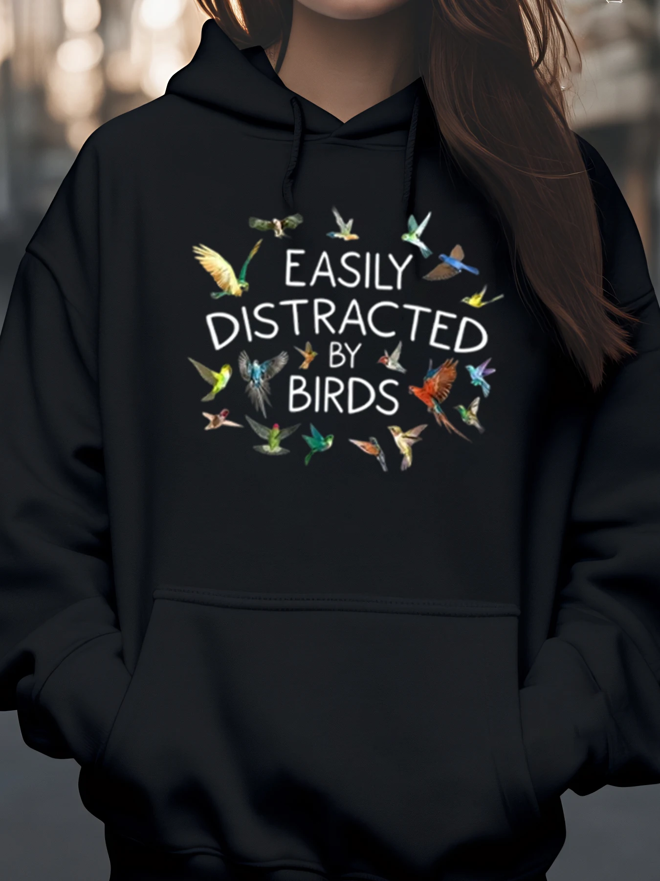 Bluza z nadrukiem ptaków, łatwo rozpraszająca uwagę, jesienno-zimowa odzież codzienna, moda damska