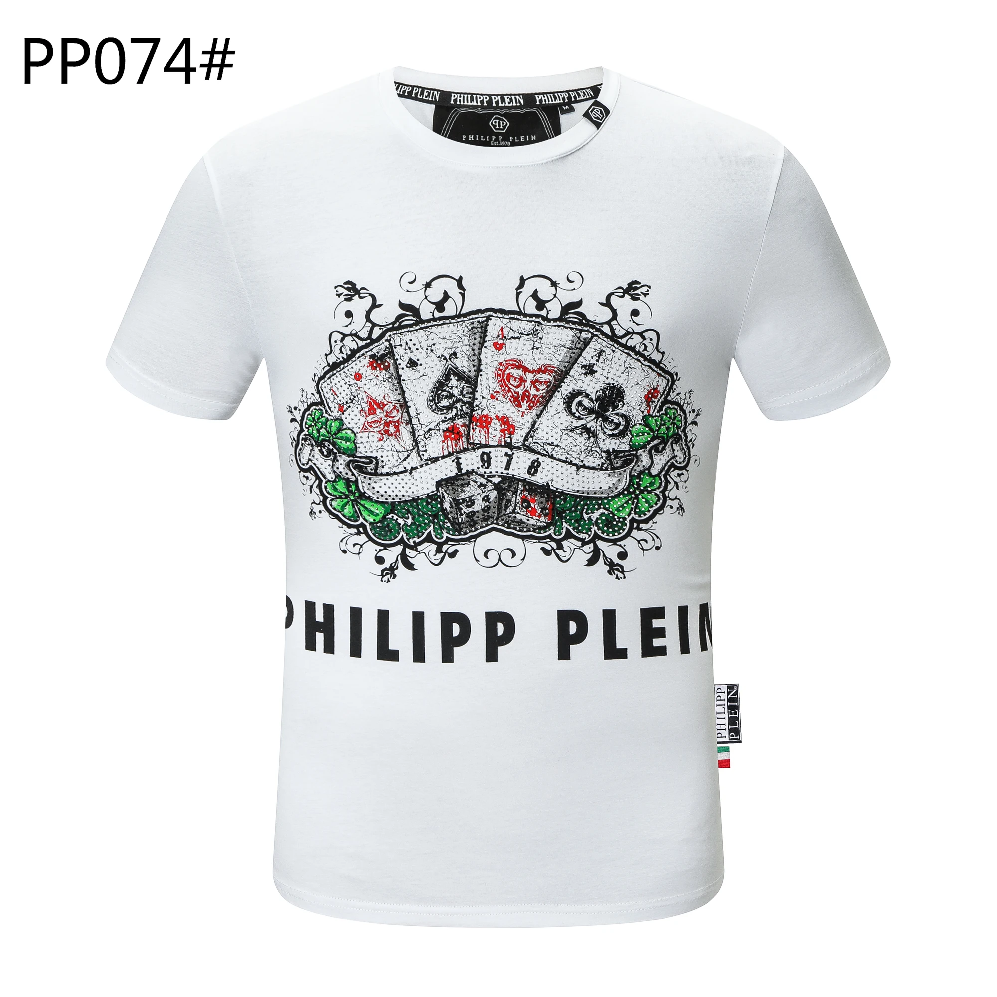 Philipp Plein New Personality Trend Classic Retro Fashion Sports Summer Men and Women Hip Hop Diamond Playing Cards Graffiti Crewneck T-shirt Men and Women Casual Outdoor Party