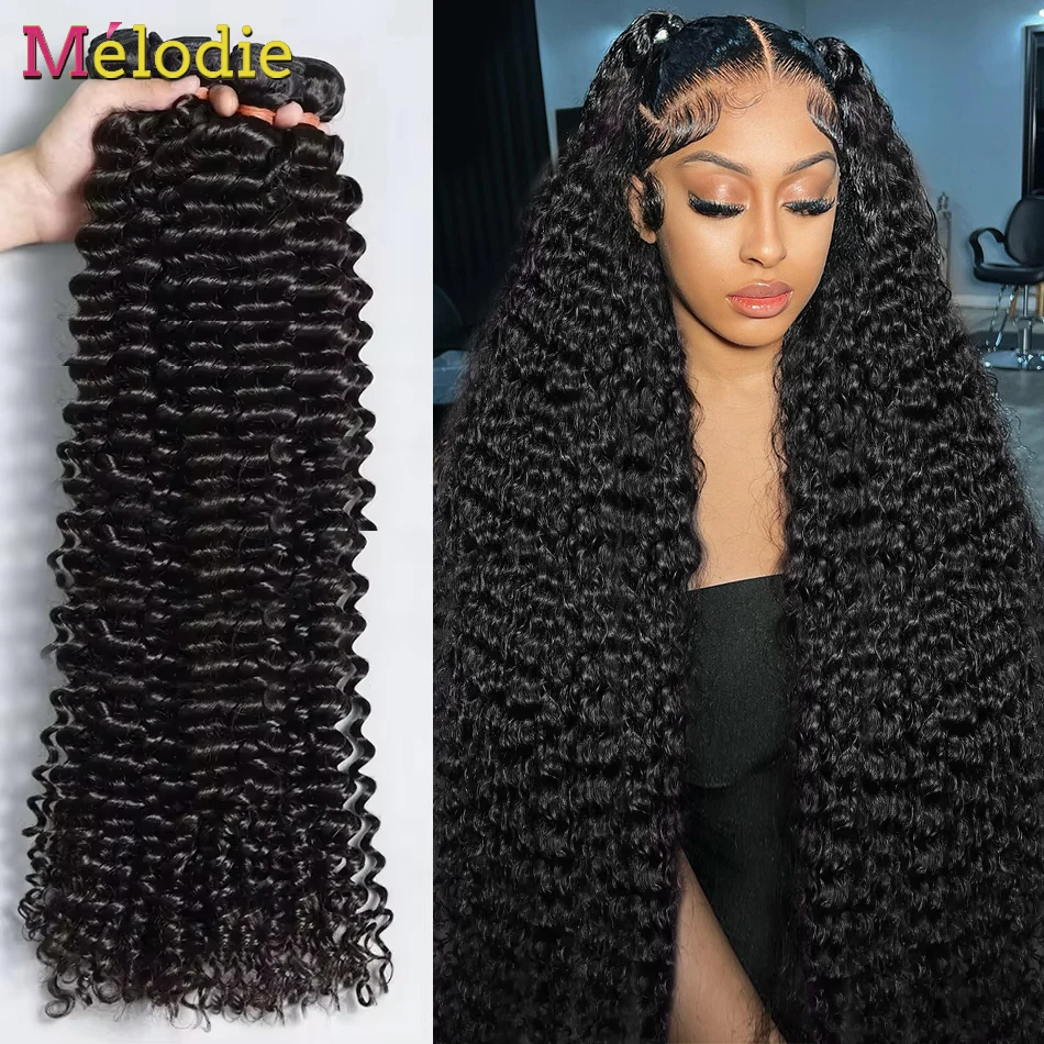 Melodie Deep Wave Bundles Human Hair 30 32 40 Inch Curly Human Hair Bundles 3 4 Water Wave Bundles Extensions  Natural Wave Hair