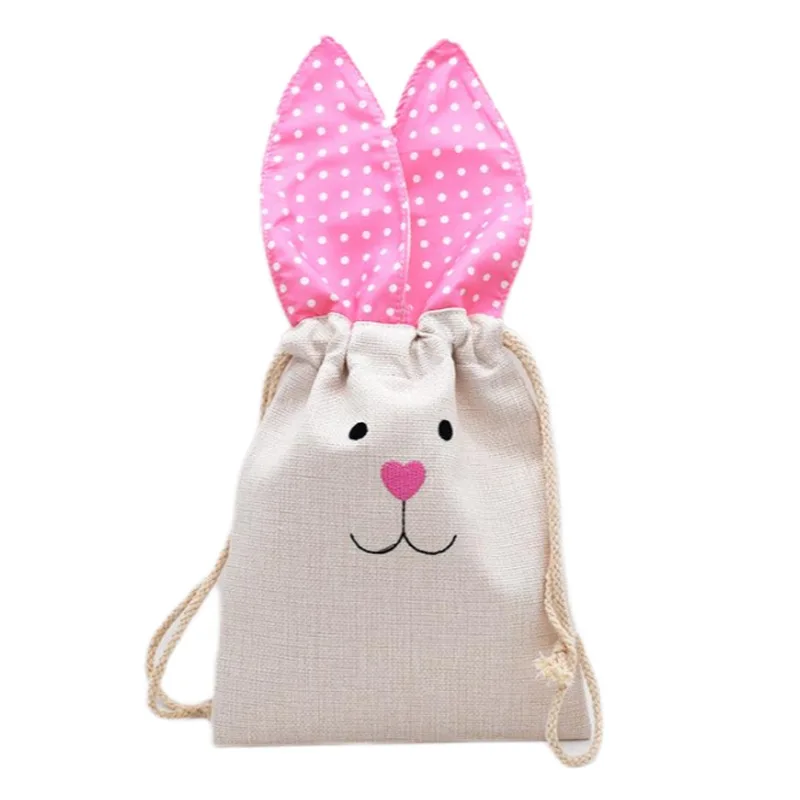 New Arrival 2024 Happy Easter Decoration Drawstring Bag Candy Storage Pouch Personalized Long Ear Cute Easter Bunny Gifts Bag