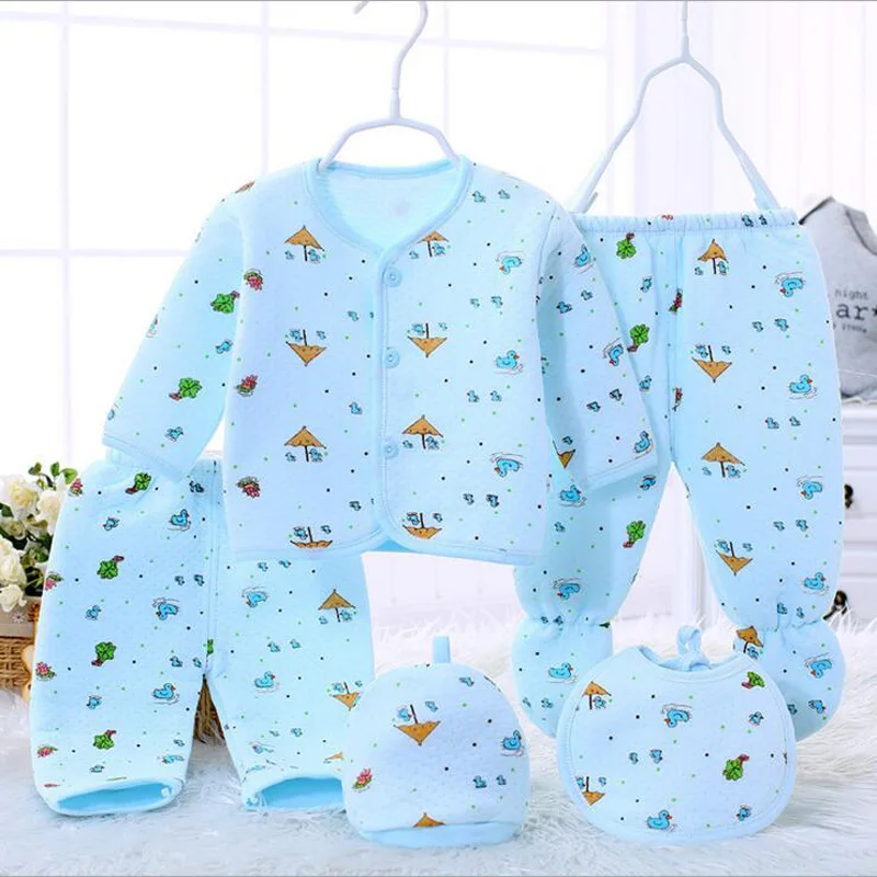 Bekamille 5pcs/set Autumn Winter Newborn sets Baby warm Cotton Girls Boys cartoon suits  infant kids clothing Good quality