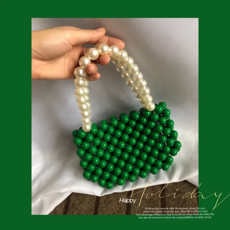 

Customized Hand Woven Beaded Fashion Retro Exquisite Green Shoulder Bags for Women Celebrity Design Versatile Dinner Party Tote