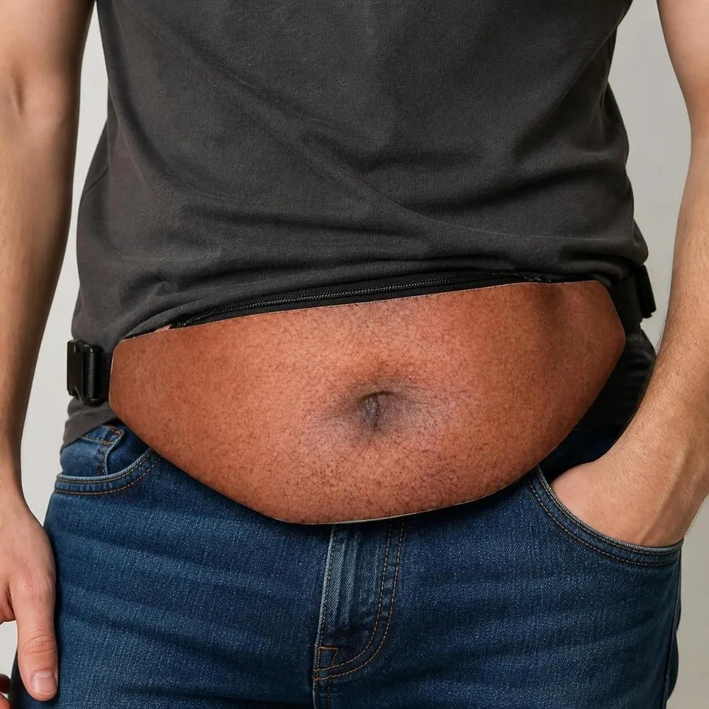 Funny 3D Belly Bum Pouch Flesh Color Dad Bod Style Belt Bag Zipper Closure Pop Design Chest Bag for Men