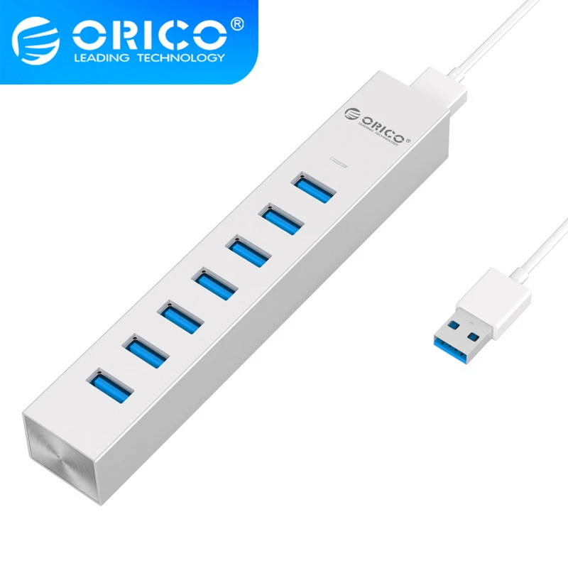 

ORICO 7-портовый алюминиевый сплав USB3.0 сплиттер 5 Гбит/с Высокоскоростная передача для компьютера, телефона и т. д.