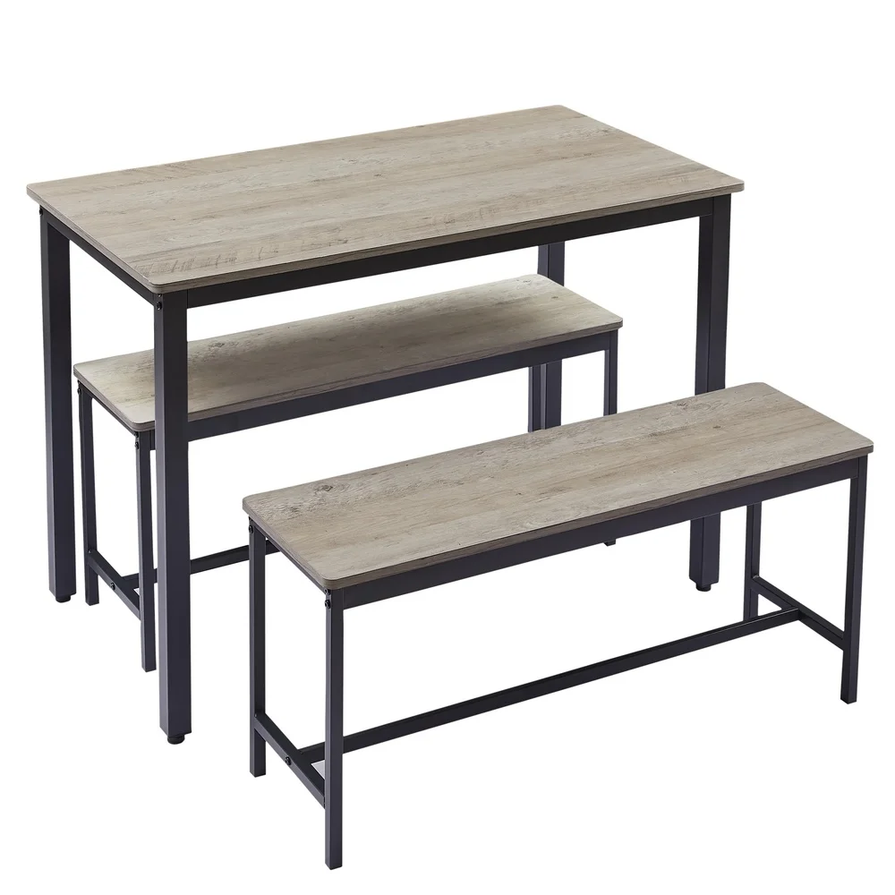 Industrial Dining Table Set with 2 Benches Kitchen Counter 4 People Easy Assembly Rustic Design Space Saving Furniture