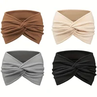 4 piece soft retractable sports headband - sweat wicking, wide brim, headband style, knitted fabric, - Image 2