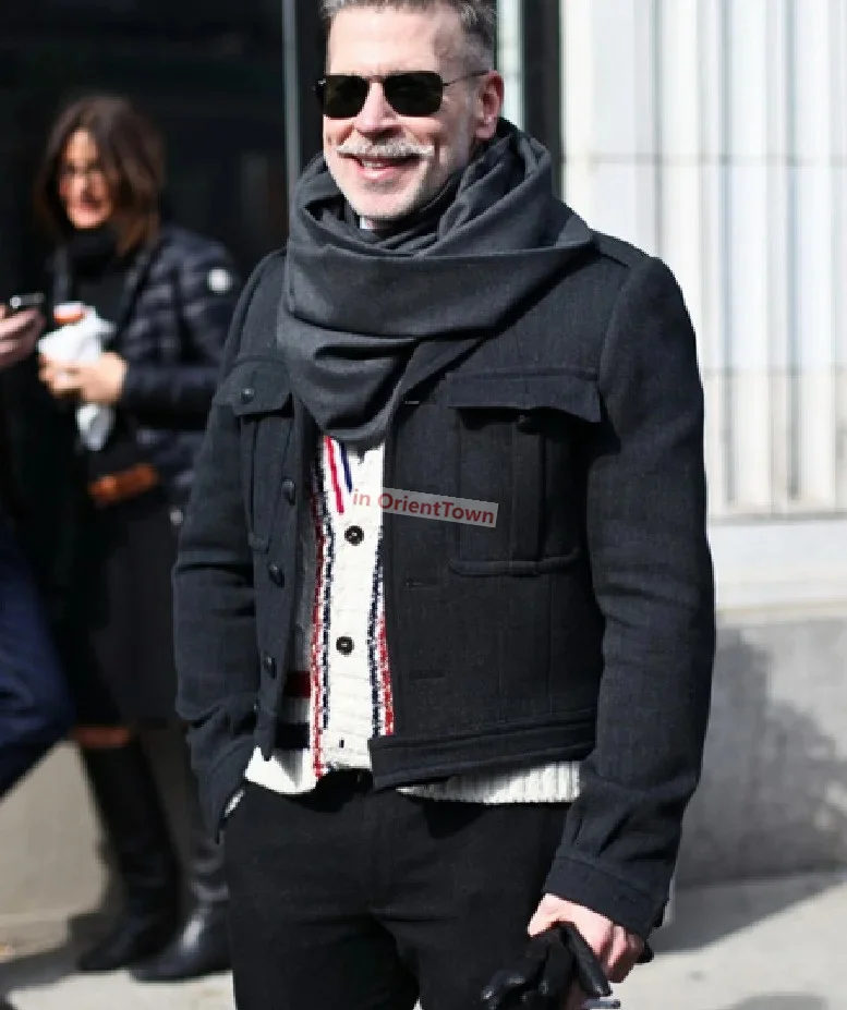 

European American Trend Motorcycle Style Shoulder Strap Woolen Short Jacket Men Fashion Autumn Winter Spring Casual Moto Coat