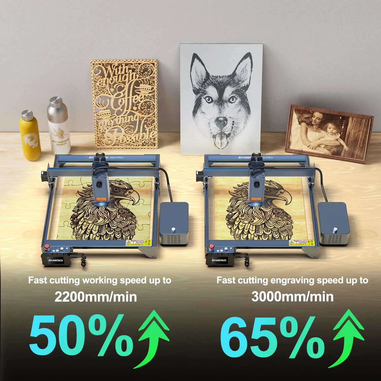 Atomstack X30 A30 S30 Pro Lasergravurmaschine 33000 mW Ausgangsleistung CNC-Gravurschneider 0,08 x 0,1 mm PC-Telefon-App Offline