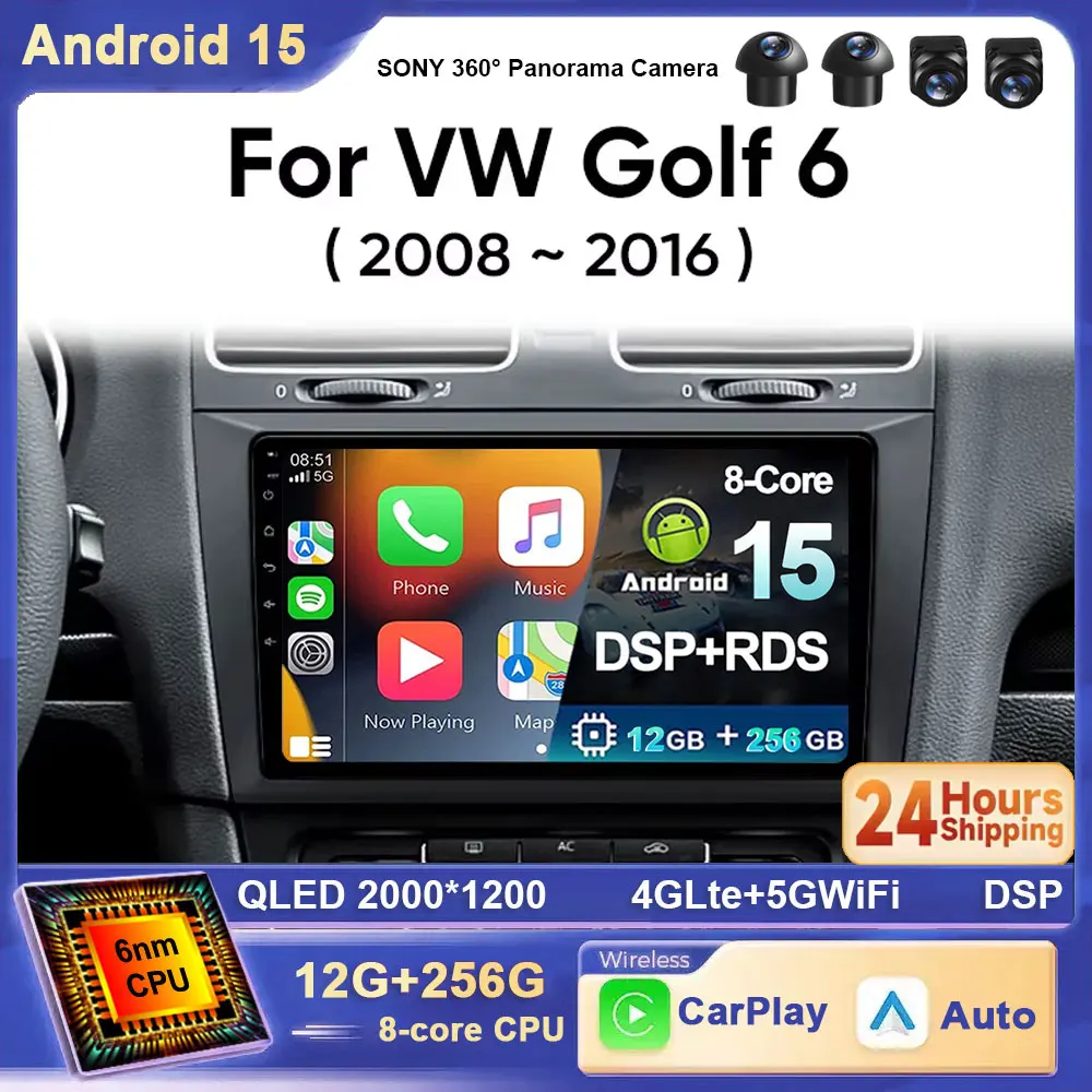 

Автомобильный радиоприемник Android 15, для Volkswagen VW Golf 6 MK6 GTI 2008-2016, Carplay Android Auto