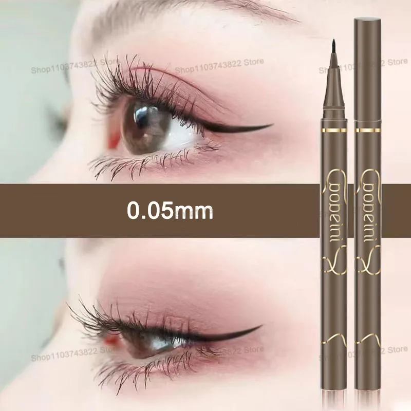 Penna per Eyeliner liquido impermeabile ad asciugatura rapida matita per Eyeliner con baco da seta sdraiata a lunga durata trucco per occhi di bellezza marrone nero opaco Ultra fine