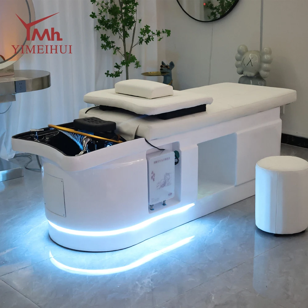 

Thai Style Fiberglass with LED Full Function with Water Circulation Storage Massage Shampoo Bed for Salon