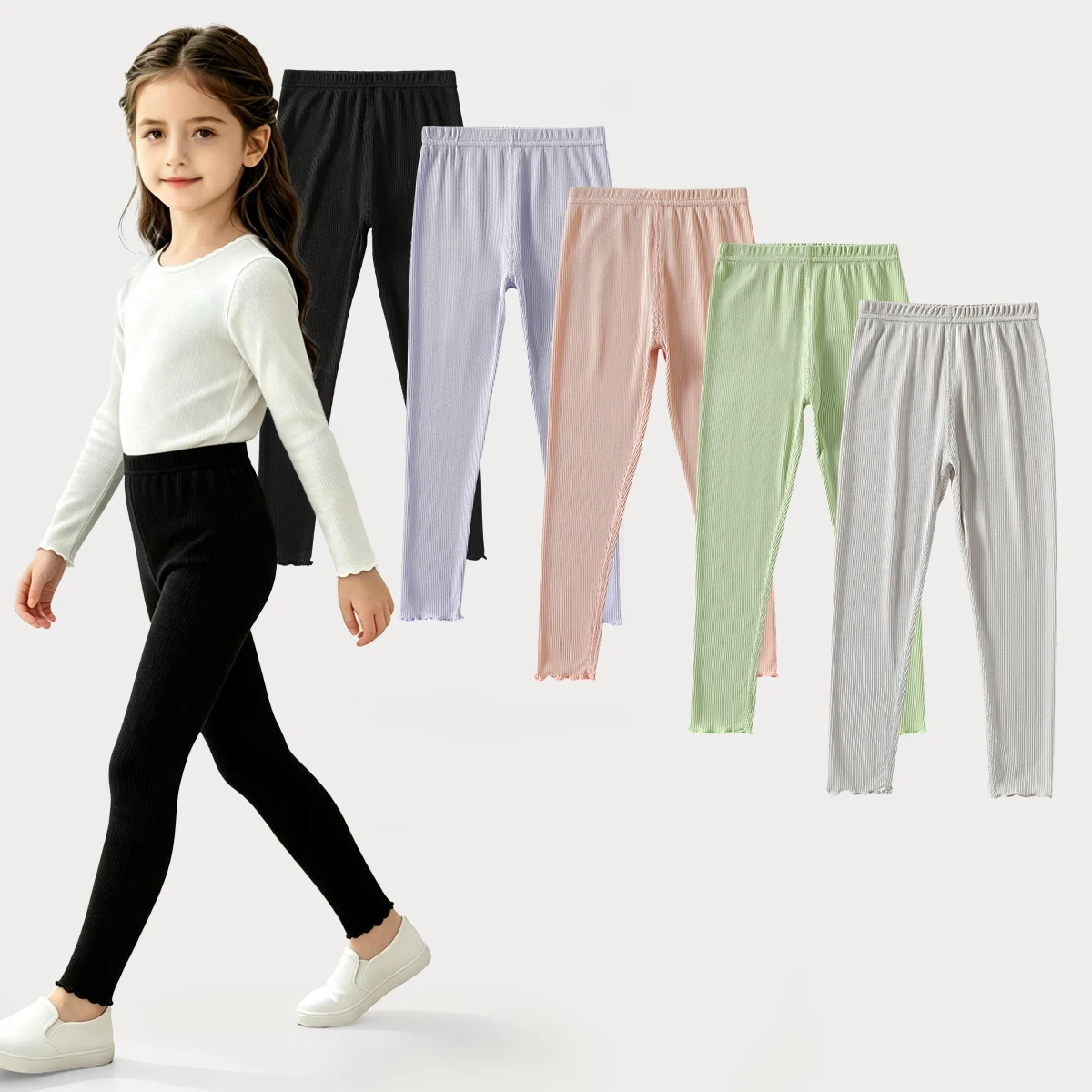 Girls' Elastic Waistband Solid Color Leggings For All Seasons Slim Fit And Versatile Sports Casual Pants Anti Glare Safety Pants