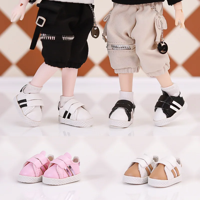 Pair Of 1:12 Doll Low Top Sports Shoes Velcro shell Shoes Suit For Ob11 1/12 Bjd Doll Gsc DOD, YMY Doll Accessories