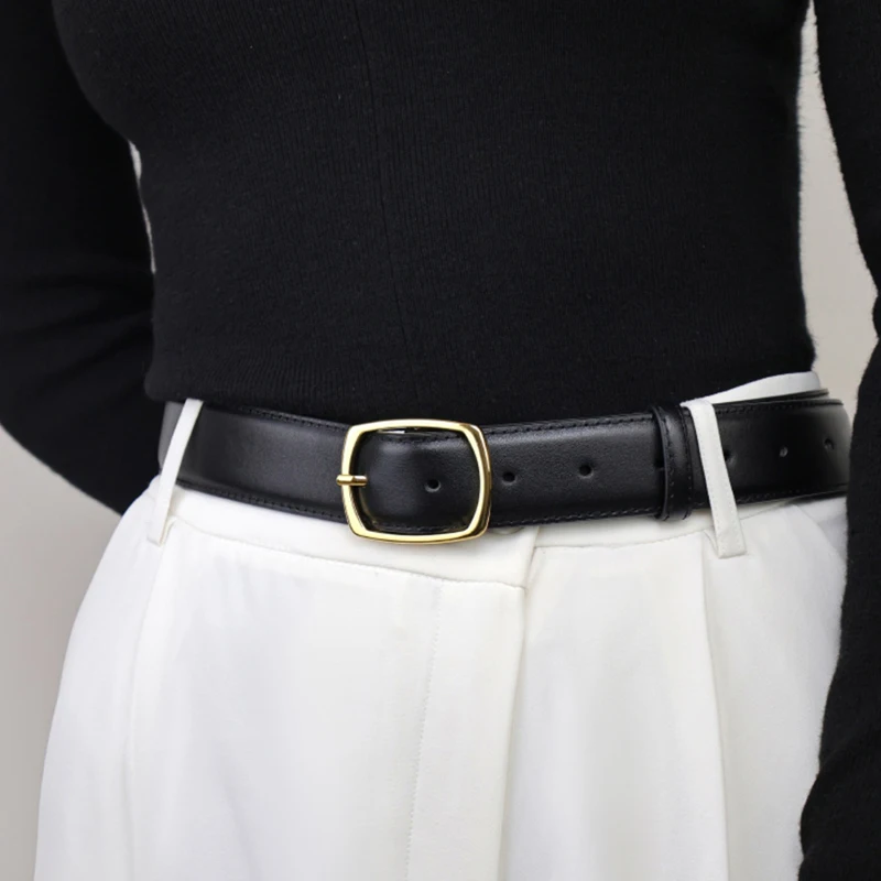 

Women Genuine Leather Belt for Jeans Fashion Ladies Belts for Pants Dresses Golden Buckle Jeans Belts 2.8cm Wide Belt