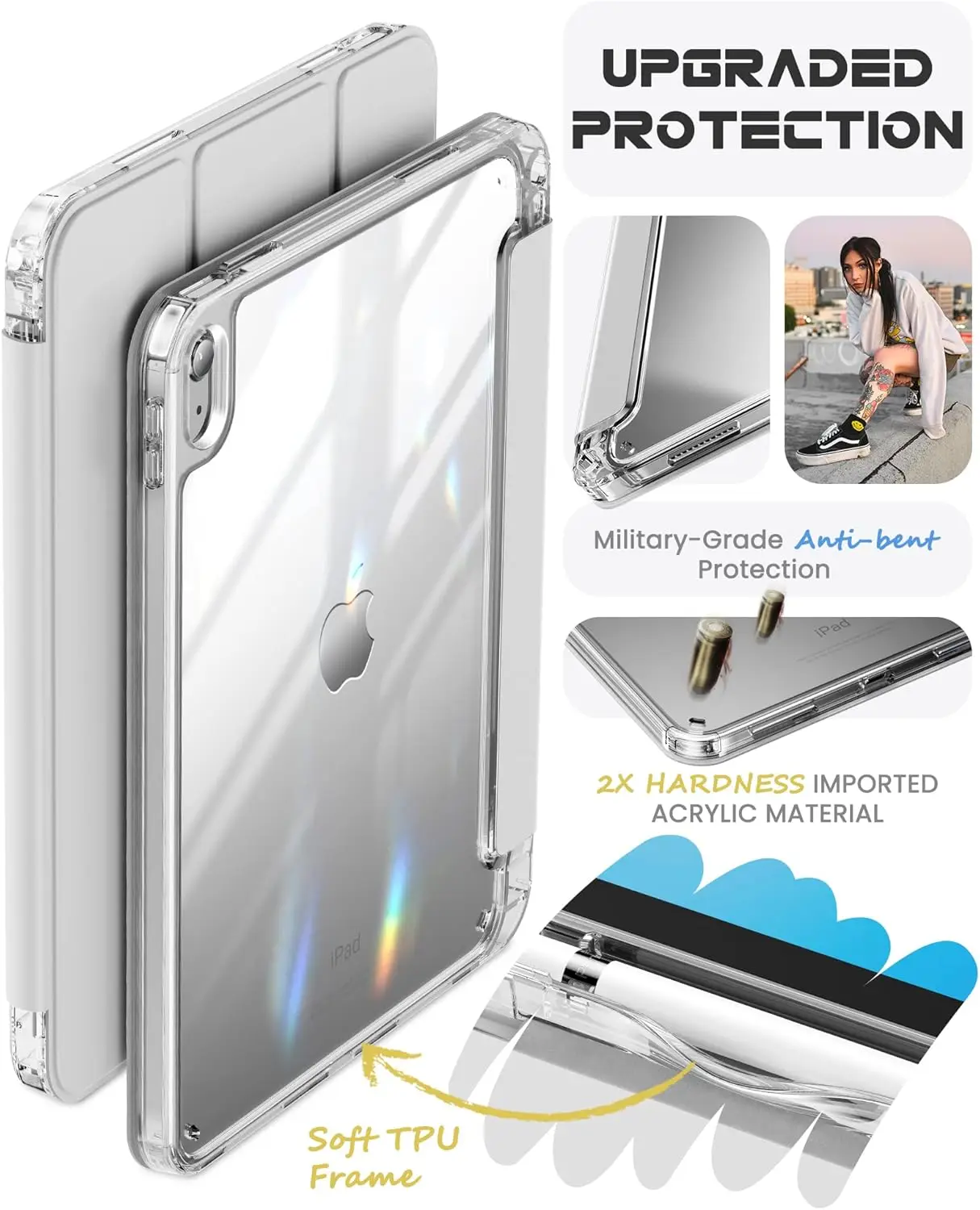 Compatible with iPad A16 Case 11th Generation 11 Inch 2025, iPad 10th Generation Case 10.9 Inch 2022,& Charging Adapter (Silver)