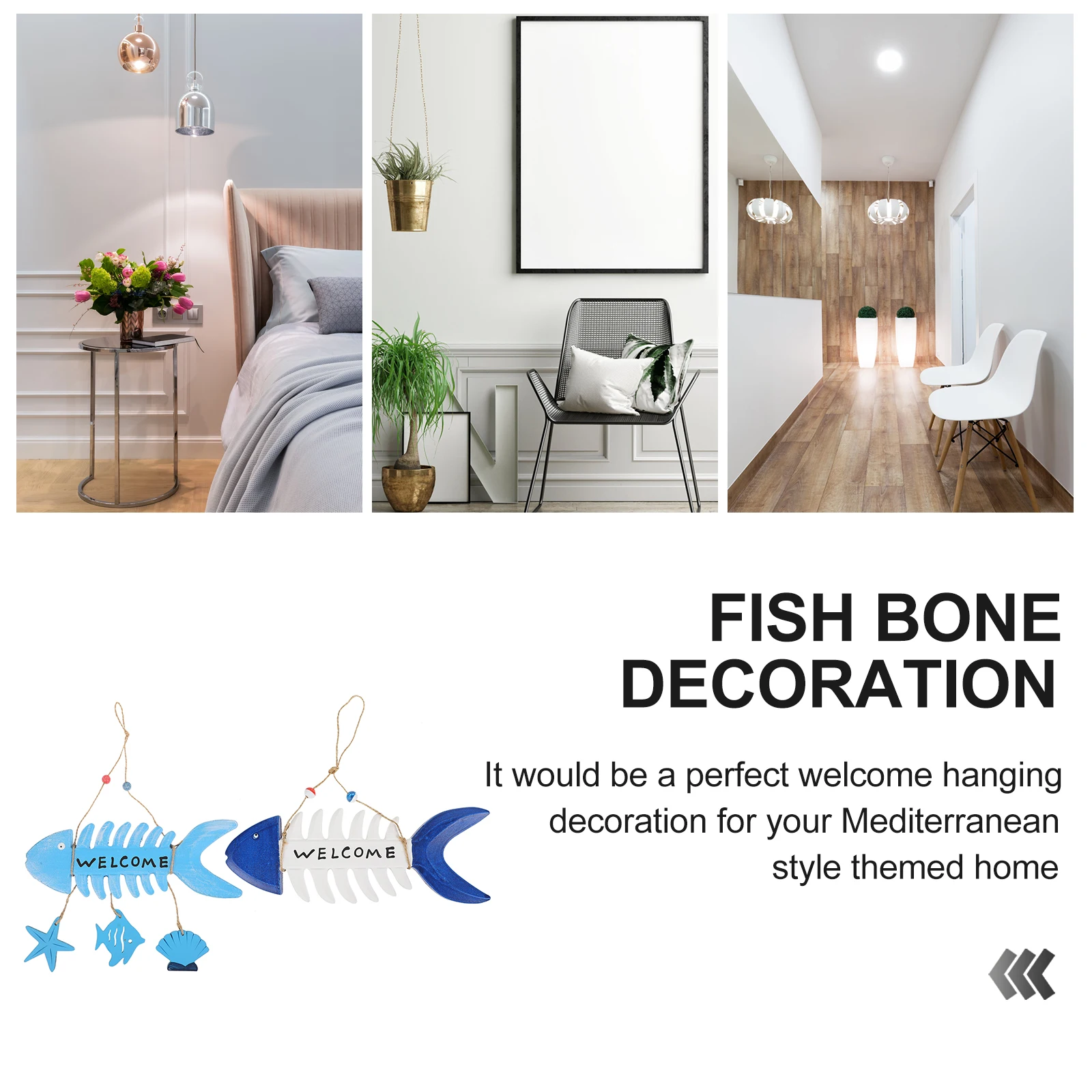 

2 PCS Fishbone Welcome Sign Nautical Mediterranean Decoration Decorative for Home Signs Hanging Wall Decors