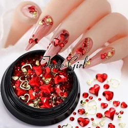 1 Pot Valentines Day Nail Art Decoration Accessories Mixed Size Rhinestones Gem Stone Love Heart Charms Manicure Jewelry Parts