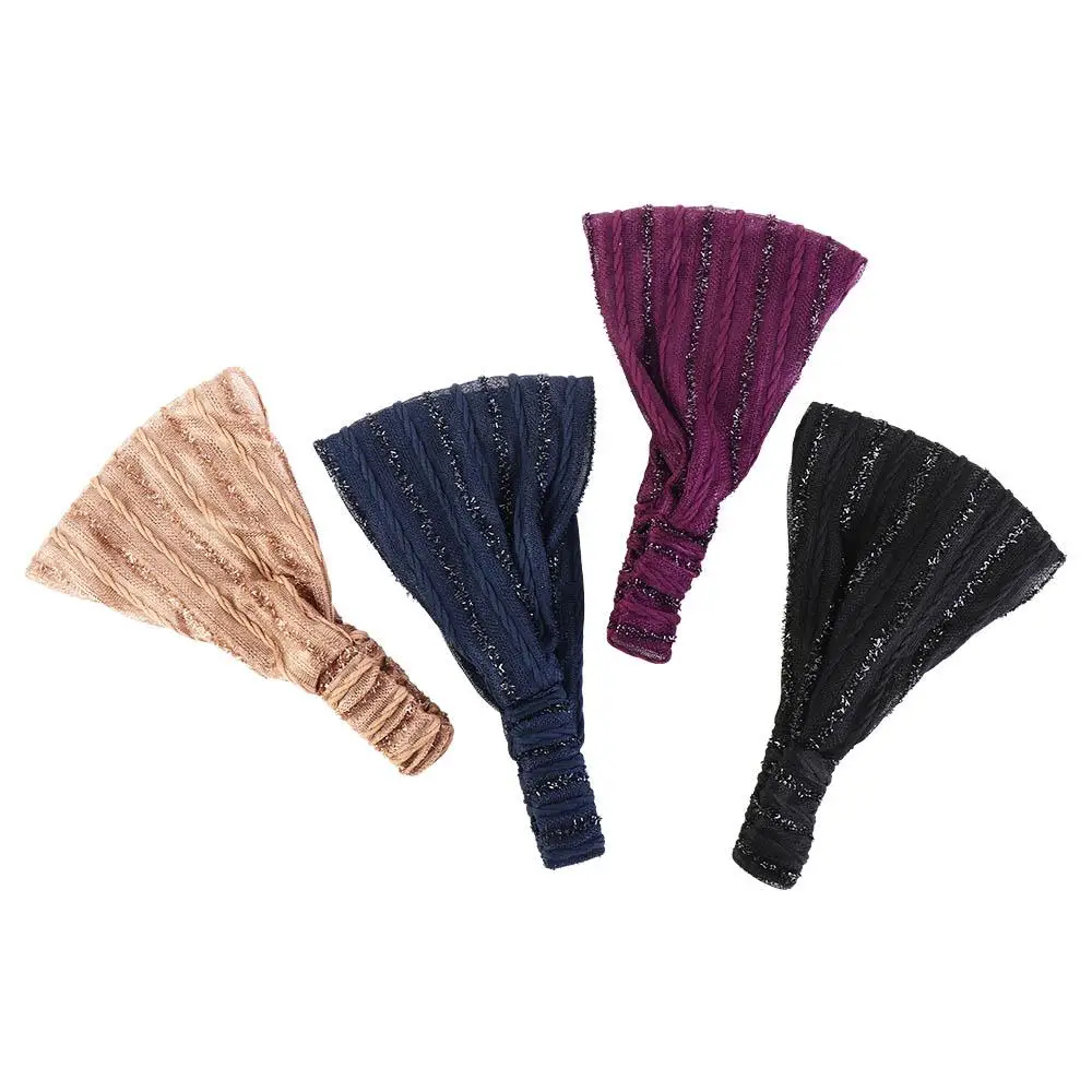 Hair Band Wide Brimmed Shiny Stripe Shiny Cloth Sequin Non Slip Korean Headwear Women Headband Wide Hair Band Mesh Hairbands