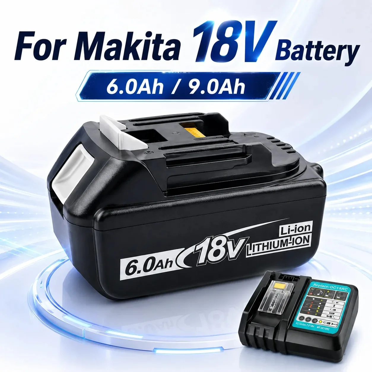 18V Replacement Lithium‑ion Battery For Makita Power Tools,6.0Ah 9.0Ah Compatible BL1860B BL1850B Battery Pack