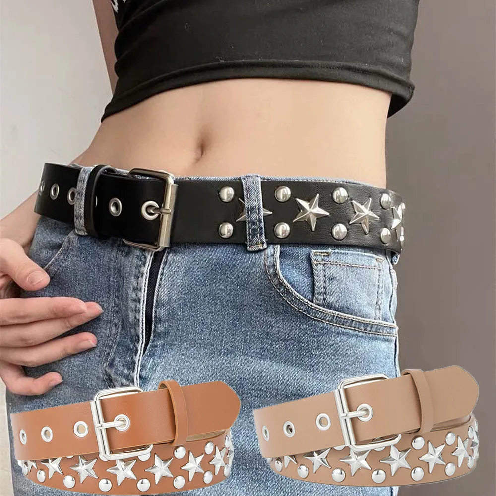 

4 Colors Metal Star Rivet Goth Belt With Adjustable Pin Buckle For Unisex PU Leather Trouser Belt Personality Designer Waistband