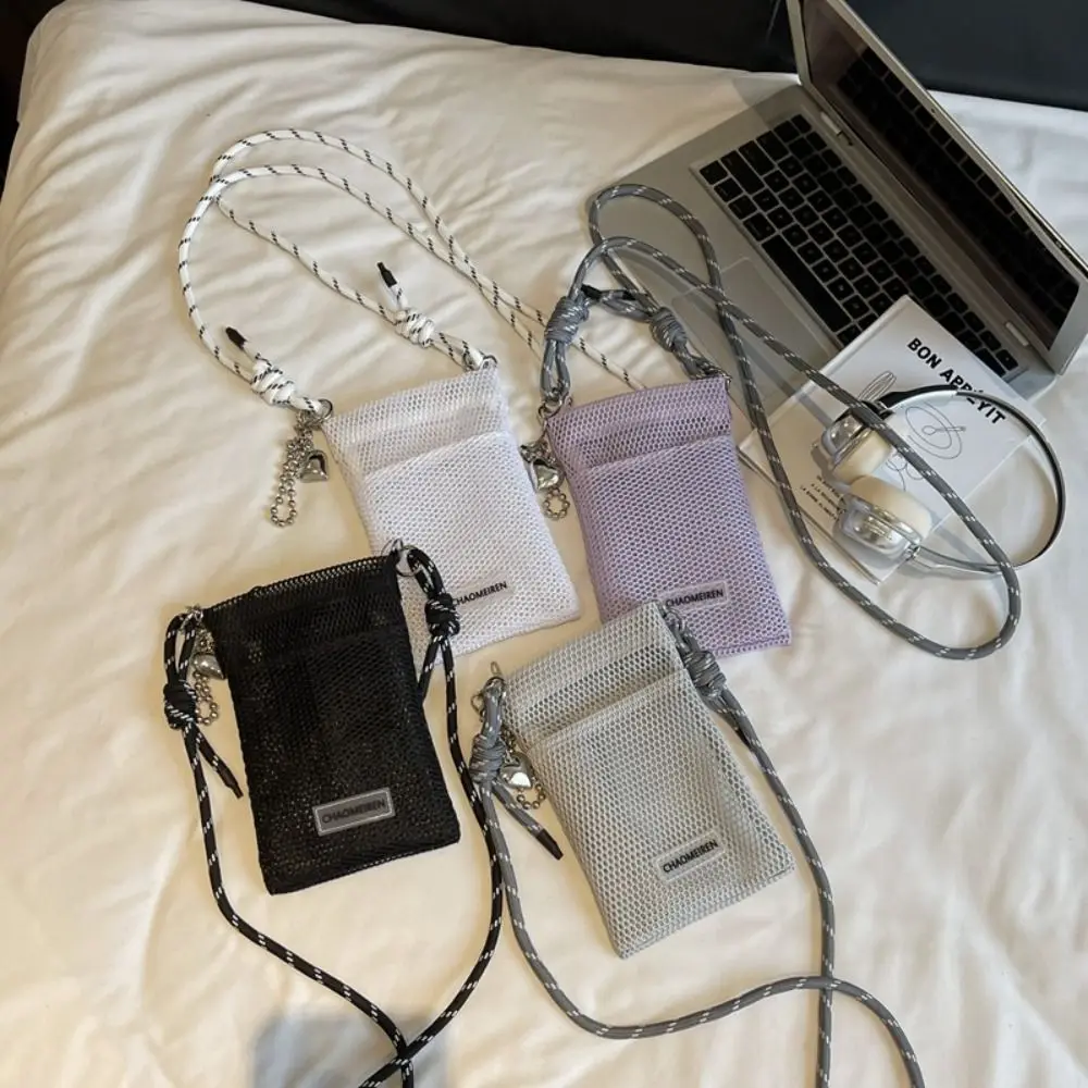 

Sweet Korean Nylon Mesh Wallet Teenager Hollow Shoulder Purse Bags Solid Color Crossbody Mobile Phone Bag Unisex