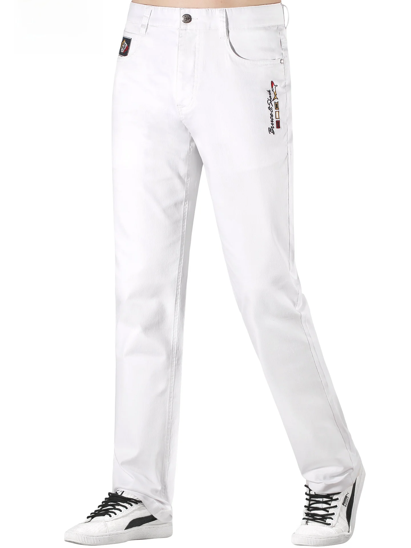 

Summer Men's Straight Leg Jeans Bruce ark Thin White Loose Long Pants Faion Brand Embroidered Casual Trousers for All Ages