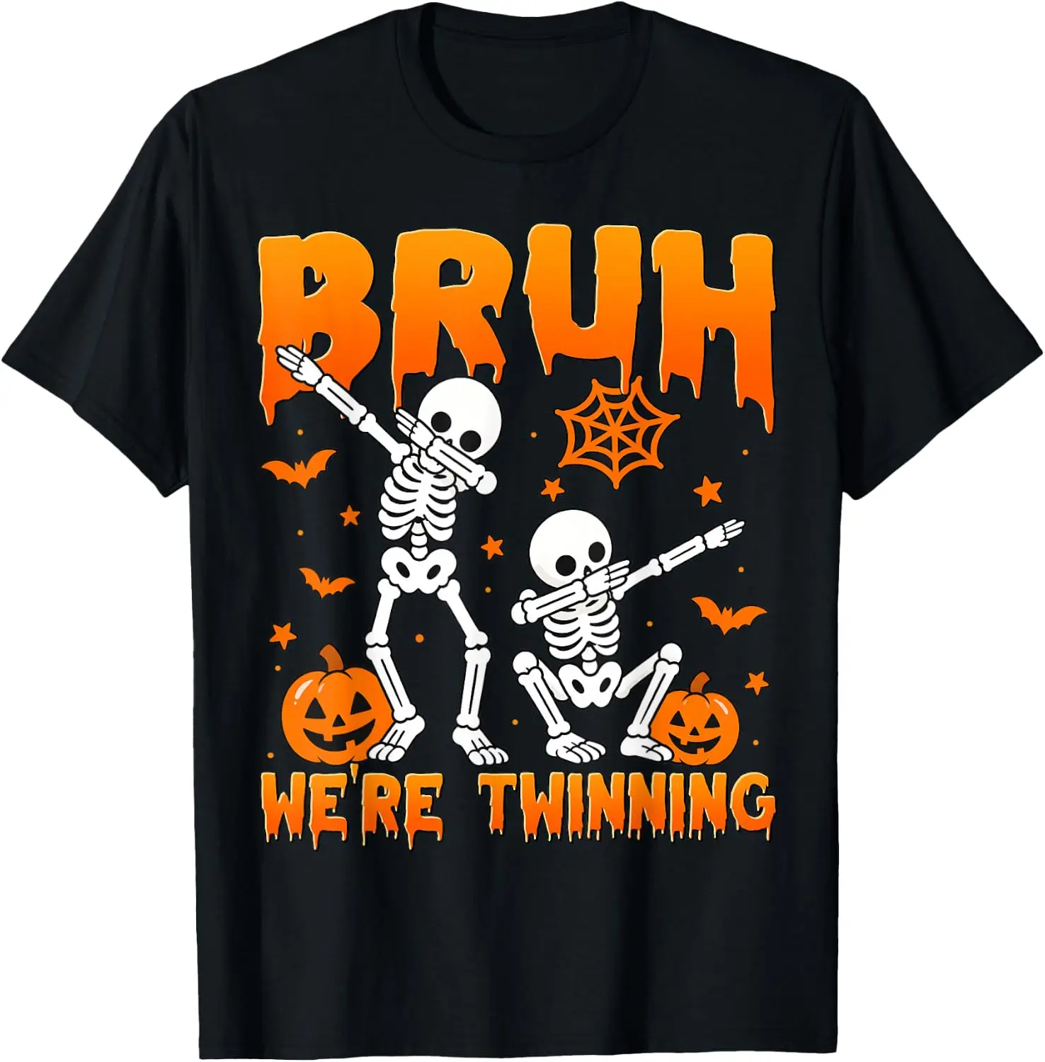 Bruh We're Twinning Retro Twin Day Spirit Week Halloween T-Shirt Breathable, heavyweight pure cotton short-sleeve top—stylish, plus-size, and suitable for year-round wear with a sporty, casual vibe