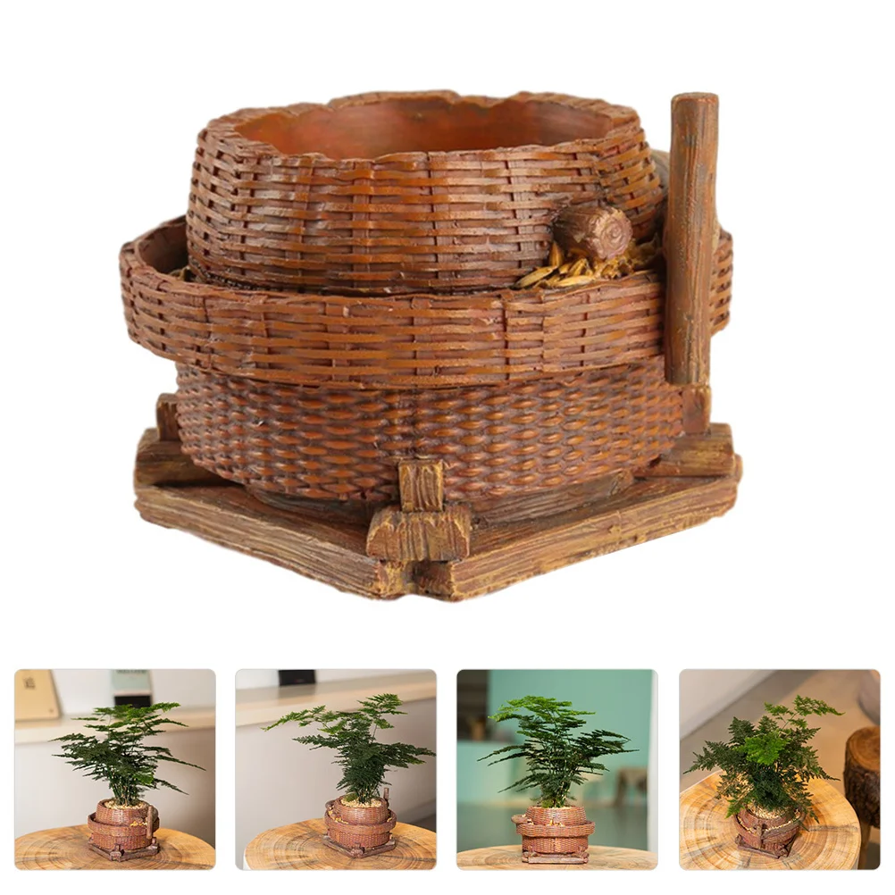 تقليد الروطان الزهرية الراتنج الزخرفية سلة مغزولة للمنزل مكتب حديقة سطح المكتب زهرة الحاويات الراتنج ديكور الزهرية