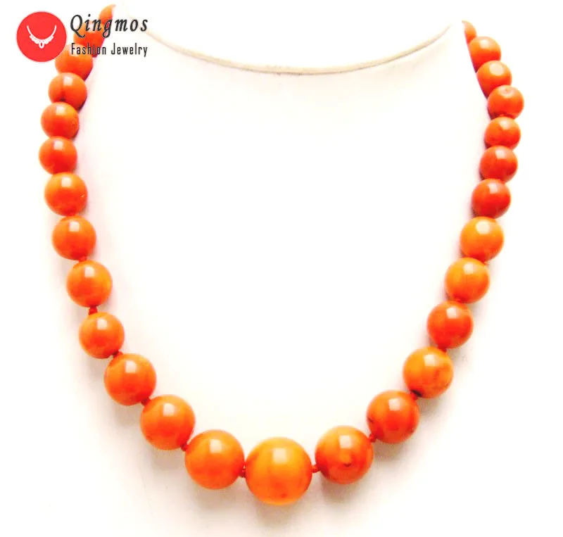 

Qingmos 10-15mm Round Natural Orange Coral Necklace for Women Jewelry with Genuine Coral Chokers 18'' Jewelry for Women Nec6159