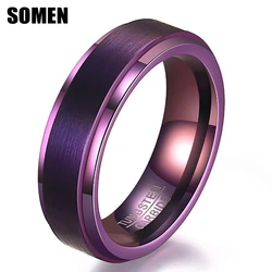 Somen 6mm Classic Purple Tungsten Carbide Rings For Men Women Brushed Finish Wedding Band Engagement Promise Ring Male Jewelry