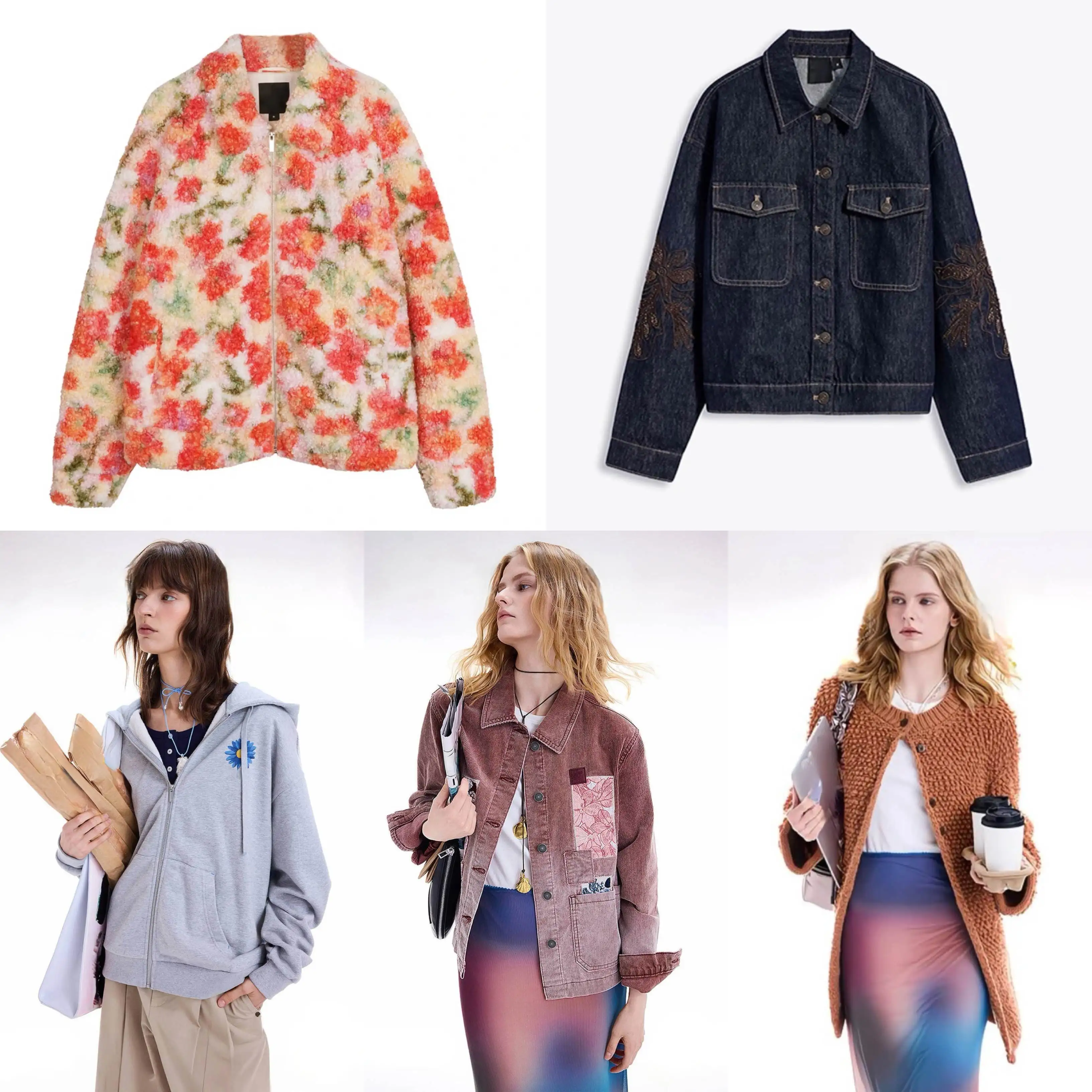 European, American, Spanish fashion autumn and winter new women's coat heavy embroidery floral casual contrasting color design
