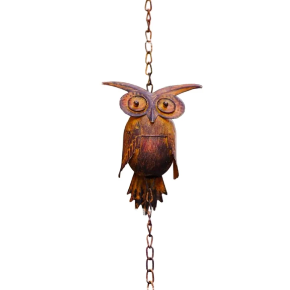 Owl Theme Iron Rain Chain 90.5 Inches for Garden Patio Rainwater Drainage Chain with Light Luxury Classical Design