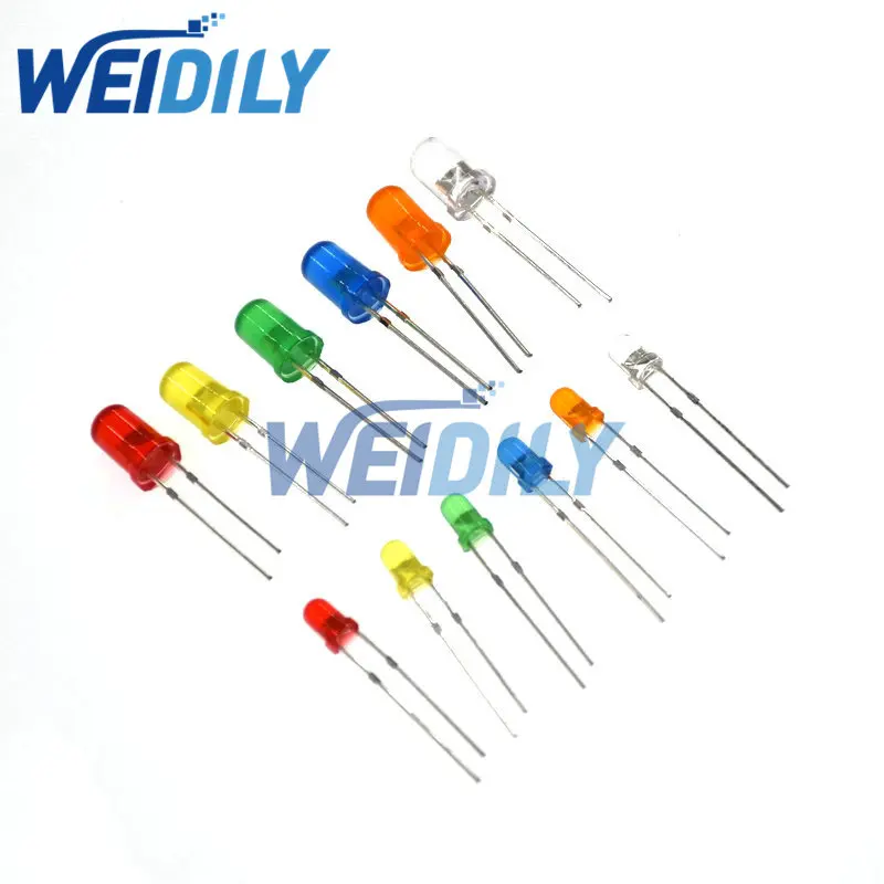 Diode électroluminescente LED ronde, blanc, bleu, rouge, jaune, vert, orange, rose, lumière blanche chaude, eau claire, F3, F5, 3mm, 5mm, 100 pièces