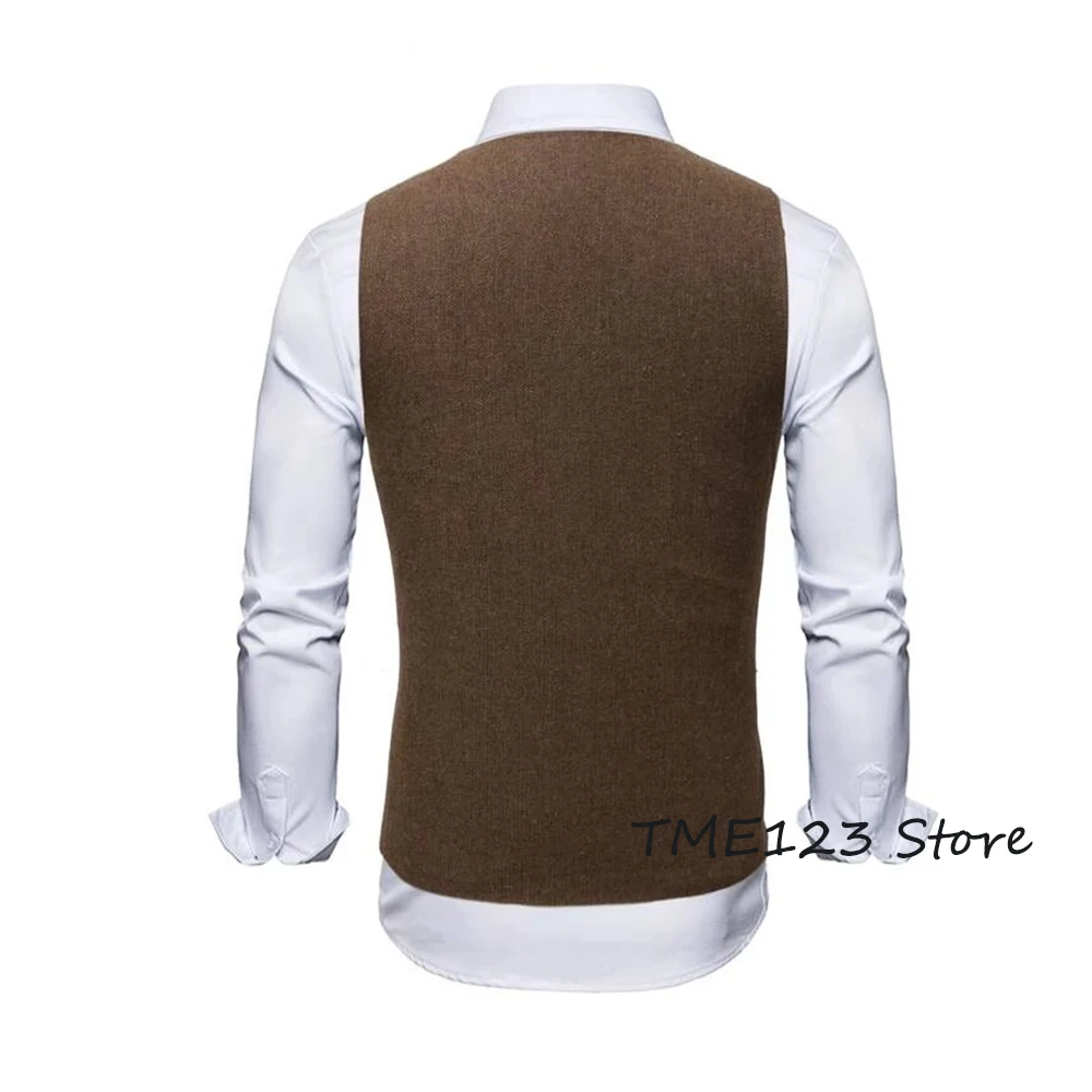 Men's Suit Vest V Neck Wool Business Casual Gentleman Groom Best Man Vests Party Coat Sleeveless Jacket chaleco hombre